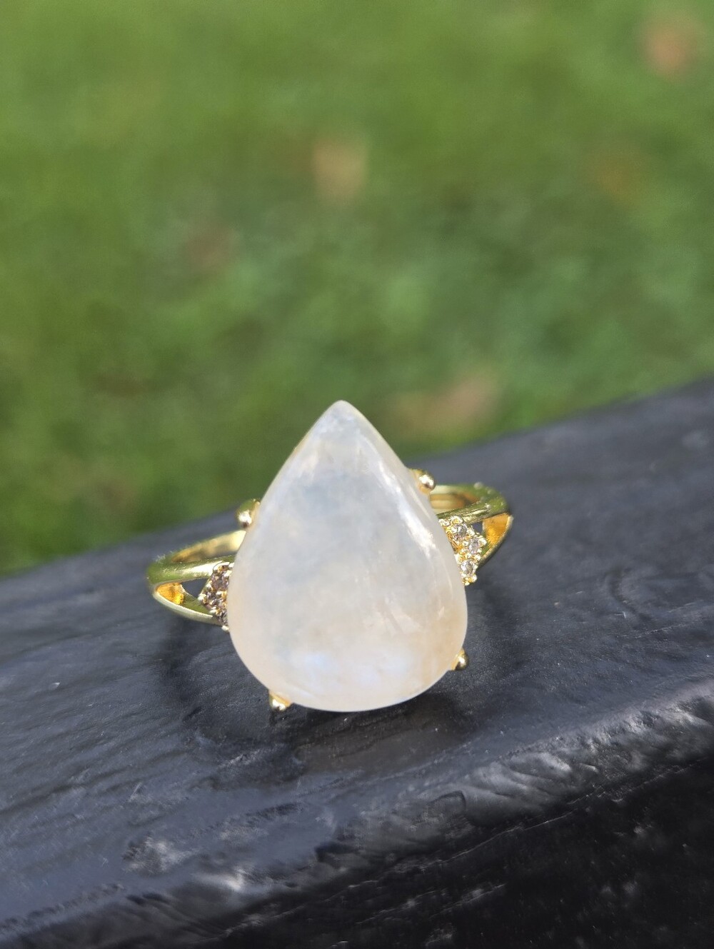 Rainbow Moonstone Teardrop Cabochon Adjustable
